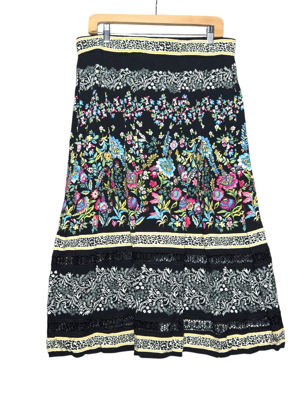 Rafaella Midi Skirt Boho Floral Whimsigoth Gypsy XL Cottage Lace Crochet Peasant